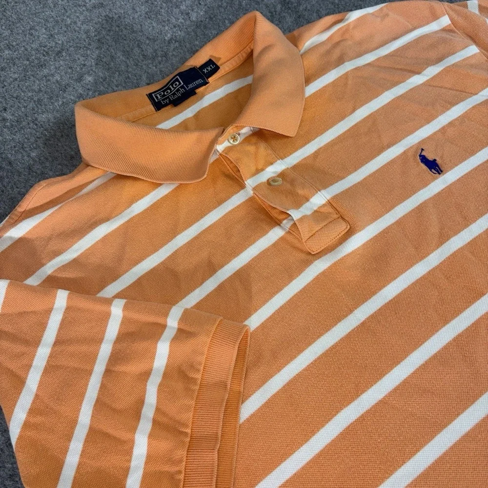 Polo‎ Ralph Lauren Shirt Mens Polo Xxl Short Sleeve Orange Classic Fit Striped